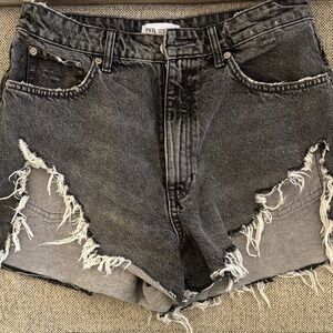 Zara Black Washed Distressed Denim Cutoff Shorts